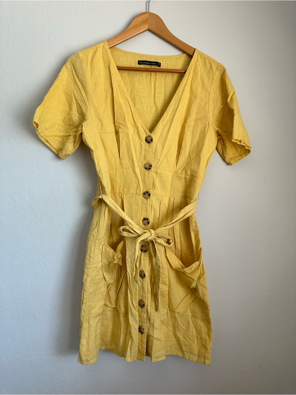 Abercrombie & Fitch Women's Yellow Button-Front Tie-Waist Dress
